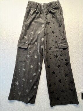 Tractr Girls Star Print Corduroy Wide Leg Cargo Pants Size 8 Black Gray